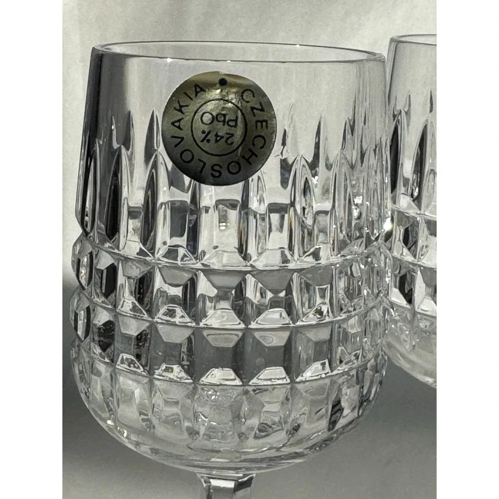 VTG Czechoslovakia Lead Crystal Cordial Wine Glasses 24% PbO Cut Crystal Goblets